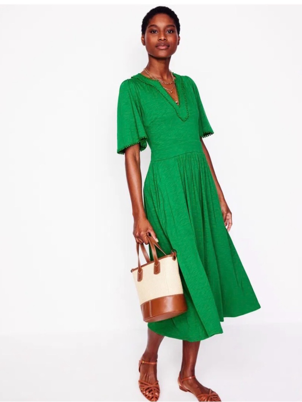 Boden Maddie Trim Jersey Midi Dress Green Size 4R